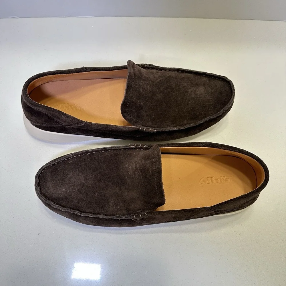 Men's‎ Olukai KA'A Loafer Slip-on Shoes Dark Wood Brown Suede NEW Size 12 Casual
